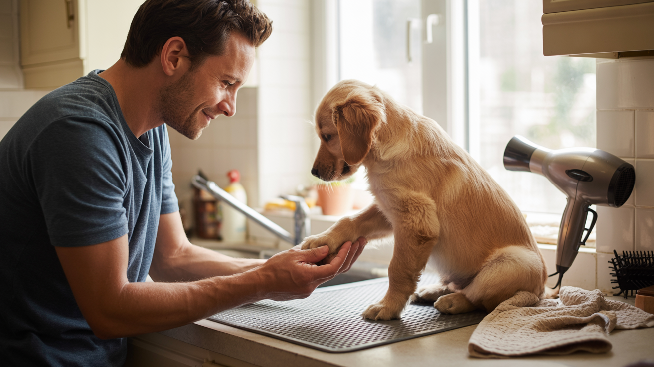 Puppy's First Groom: What to Expect, How to Prepare, and Why It Matters More Than You Think 3 a candid photograph of a gentle man in h oISCJF4JTNiJAshR4mWwRg S b8goLKQC6W8bw6C IOIQ hd